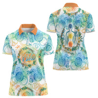 Hawaiian Piko Cultural Pride Aloha Women Polo Shirt Watercolor Spiral Art - Tropical Plumeria Lei Garland