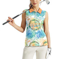 Hawaiian Piko Cultural Pride Aloha Women Sleeveless Polo Shirt Watercolor Spiral Art - Tropical Plumeria Lei Garland