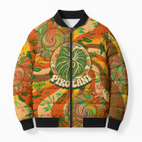 Hawaiian Piko Lani Cultivate I Ka Piko Aloha Bomber Puffer Jacket Retro Psychedelic Taro Leaf - Hibiscus Flowers
