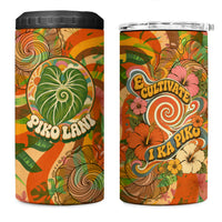 Hawaiian Piko Lani Cultivate I Ka Piko Aloha 4 in 1 Can Cooler Tumbler Retro Psychedelic Taro Leaf - Hibiscus Flowers