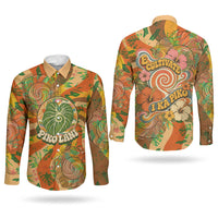 Hawaiian Piko Lani Cultivate I Ka Piko Aloha Couples Matching Off The Shoulder Long Sleeve Dress and Long Sleeve Button Shirt Retro Psychedelic Taro Leaf - Hibiscus Flowers