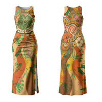 Hawaiian Piko Lani Cultivate I Ka Piko Aloha Couples Matching Tank Maxi Dress and Long Sleeve Button Shirt Retro Psychedelic Taro Leaf - Hibiscus Flowers