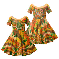 Hawaiian Piko Lani Cultivate I Ka Piko Aloha Family Matching Off The Shoulder Long Sleeve Dress and Hawaiian Shirt Retro Psychedelic Taro Leaf - Hibiscus Flowers