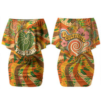 Hawaiian Piko Lani Cultivate I Ka Piko Aloha Family Matching Off Shoulder Short Dress and Hawaiian Shirt Retro Psychedelic Taro Leaf - Hibiscus Flowers