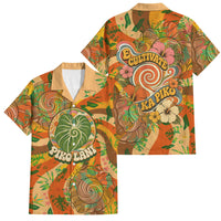 Hawaiian Piko Lani Cultivate I Ka Piko Aloha Family Matching Off Shoulder Short Dress and Hawaiian Shirt Retro Psychedelic Taro Leaf - Hibiscus Flowers
