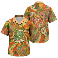 Hawaiian Piko Lani Cultivate I Ka Piko Aloha Family Matching Summer Maxi Dress and Hawaiian Shirt Retro Psychedelic Taro Leaf - Hibiscus Flowers