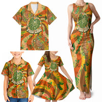 Hawaiian Piko Lani Cultivate I Ka Piko Aloha Family Matching Tank Maxi Dress and Hawaiian Shirt Retro Psychedelic Taro Leaf - Hibiscus Flowers