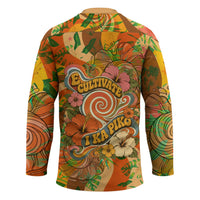 Hawaiian Piko Lani Cultivate I Ka Piko Aloha Hockey Jersey Retro Psychedelic Taro Leaf - Hibiscus Flowers