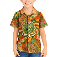 Hawaiian Piko Lani Cultivate I Ka Piko Aloha Kid Hawaiian Shirt Retro Psychedelic Taro Leaf - Hibiscus Flowers TS04 Kid Orange Green - Polynesian Pride