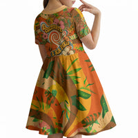 Hawaiian Piko Lani Cultivate I Ka Piko Aloha Kid Short Sleeve Dress Retro Psychedelic Taro Leaf - Hibiscus Flowers TS04 - Polynesian Pride