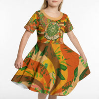 Hawaiian Piko Lani Cultivate I Ka Piko Aloha Kid Short Sleeve Dress Retro Psychedelic Taro Leaf - Hibiscus Flowers TS04 - Polynesian Pride