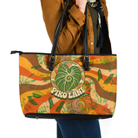 Hawaiian Piko Lani Cultivate I Ka Piko Aloha Leather Tote Bag Retro Psychedelic Taro Leaf - Hibiscus Flowers