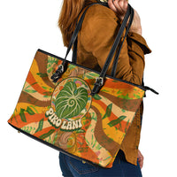 Hawaiian Piko Lani Cultivate I Ka Piko Aloha Leather Tote Bag Retro Psychedelic Taro Leaf - Hibiscus Flowers