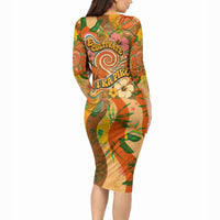 Hawaiian Piko Lani Cultivate I Ka Piko Aloha Long Sleeve Bodycon Dress Retro Psychedelic Taro Leaf - Hibiscus Flowers TS04 - Polynesian Pride