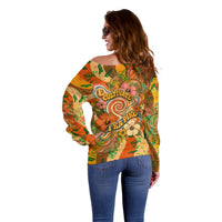Hawaiian Piko Lani Cultivate I Ka Piko Aloha Off Shoulder Sweater Retro Psychedelic Taro Leaf - Hibiscus Flowers