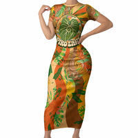 Hawaiian Piko Lani Cultivate I Ka Piko Aloha Short Sleeve Bodycon Dress Retro Psychedelic Taro Leaf - Hibiscus Flowers