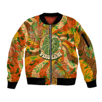 Hawaiian Piko Lani Cultivate I Ka Piko Aloha Sleeve Zip Bomber Jacket Retro Psychedelic Taro Leaf - Hibiscus Flowers
