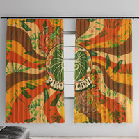 Hawaiian Piko Lani Cultivate I Ka Piko Aloha Window Curtain Retro Psychedelic Taro Leaf - Hibiscus Flowers