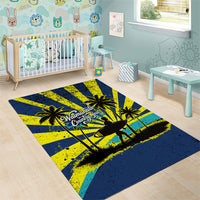 Waimanalo Oahu Hawaii Surfing Area Rug Tropical Beach Retro Sunburst Surfboard