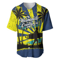 Waimanalo Oahu Hawaii Surfing Baseball Jersey Tropical Beach Retro Sunburst Surfboard