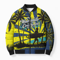 Waimanalo Oahu Hawaii Surfing Bomber Puffer Jacket Tropical Beach Retro Sunburst Surfboard