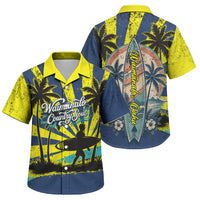 Waimanalo Oahu Hawaii Surfing Family Matching Off Shoulder Maxi Dress and Hawaiian Shirt Tropical Beach Retro Sunburst Surfboard