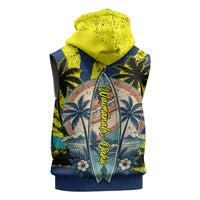 Waimanalo Oahu Hawaii Surfing Sleeveless Hoodie Tropical Beach Retro Sunburst Surfboard