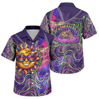 Waimanalo Hawaii Sun Rabbit Family Matching Off Shoulder Maxi Dress and Hawaiian Shirt Psychedelic Trippy Neon Swirl Graphic