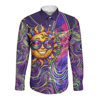 Waimanalo Hawaii Sun Rabbit Long Sleeve Button Shirt Psychedelic Trippy Neon Swirl Graphic