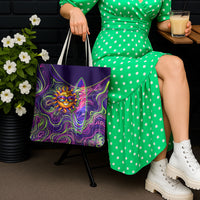 Waimanalo Hawaii Sun Rabbit Tote Bag Psychedelic Trippy Neon Swirl Graphic