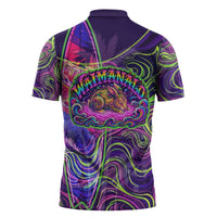 Waimanalo Hawaii Sun Rabbit Zipper Polo Shirt Psychedelic Trippy Neon Swirl Graphic