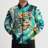 Hawaii Waimanalo Sea Turtle Bomber Puffer Jacket Cute Tropical Beach Aloha Spirit Cartoon