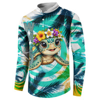 Hawaii Waimanalo Sea Turtle Button Sweatshirt Cute Tropical Beach Aloha Spirit Cartoon