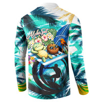 Hawaii Waimanalo Sea Turtle Button Sweatshirt Cute Tropical Beach Aloha Spirit Cartoon