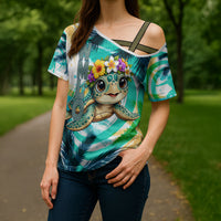 Hawaii Waimanalo Sea Turtle Cross Shoulder Shirt Cute Tropical Beach Aloha Spirit Cartoon