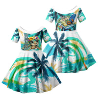 Hawaii Waimanalo Sea Turtle Family Matching Mermaid Dress and Hawaiian Shirt Cute Tropical Beach Aloha Spirit Cartoon