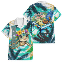 Hawaii Waimanalo Sea Turtle Family Matching Tank Maxi Dress and Hawaiian Shirt Cute Tropical Beach Aloha Spirit Cartoon
