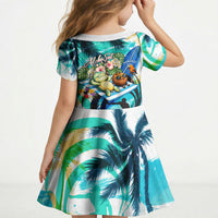 Hawaii Waimanalo Sea Turtle Kid Short Sleeve Dress Cute Tropical Beach Aloha Spirit Cartoon