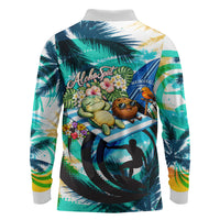 Hawaii Waimanalo Sea Turtle Long Sleeve Polo Shirt Cute Tropical Beach Aloha Spirit Cartoon