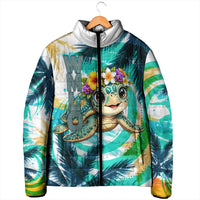 Hawaii Waimanalo Sea Turtle Padded Jacket Cute Tropical Beach Aloha Spirit Cartoon
