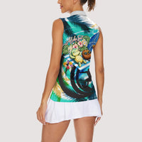 Hawaii Waimanalo Sea Turtle Women Sleeveless Polo Shirt Cute Tropical Beach Aloha Spirit Cartoon