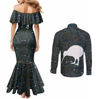 New Zealand is Calling and I Must Go Couples Matching Mermaid Dress and Long Sleeve Button Shirt Kiwi Bird Silhouette TS04 - Polynesian Pride
