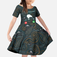 New Zealand is Calling and I Must Go Family Matching Tank Maxi Dress and Hawaiian Shirt Kiwi Bird Silhouette TS04 Daughter's Dress Multicolor - Polynesian Pride
