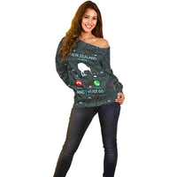 New Zealand is Calling and I Must Go Off Shoulder Sweater Kiwi Bird Silhouette TS04 - Polynesian Pride