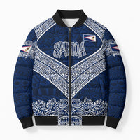 American Samoa Eagle Bomber Puffer Jacket Sea Turtle Traditional Polynesian Tribal Tattoo