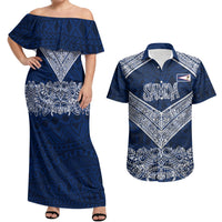 American Samoa Eagle Couples Matching Off Shoulder Maxi Dress and Hawaiian Shirt Sea Turtle Traditional Polynesian Tribal Tattoo