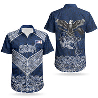 American Samoa Eagle Couples Matching Off The Shoulder Long Sleeve Dress and Hawaiian Shirt Sea Turtle Traditional Polynesian Tribal Tattoo