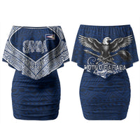 American Samoa Eagle Family Matching Off Shoulder Short Dress and Hawaiian Shirt Sea Turtle Traditional Polynesian Tribal Tattoo