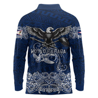 American Samoa Eagle Long Sleeve Polo Shirt Sea Turtle Traditional Polynesian Tribal Tattoo