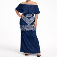 American Samoa Eagle Off Shoulder Maxi Dress Sea Turtle Traditional Polynesian Tribal Tattoo